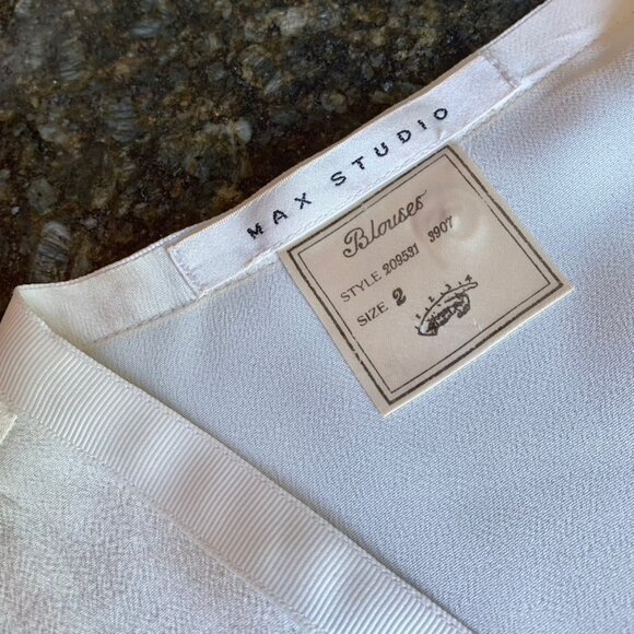 Max Studio vintage off-white semi-sheer crêpe chiffon waistcoat blouse -Fits 4-6 - Picture 5 of 11